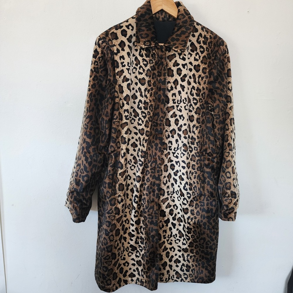 Y2K Animal Print Reversible Long Jacket by Anne Klein Medium Rockabilly Medium